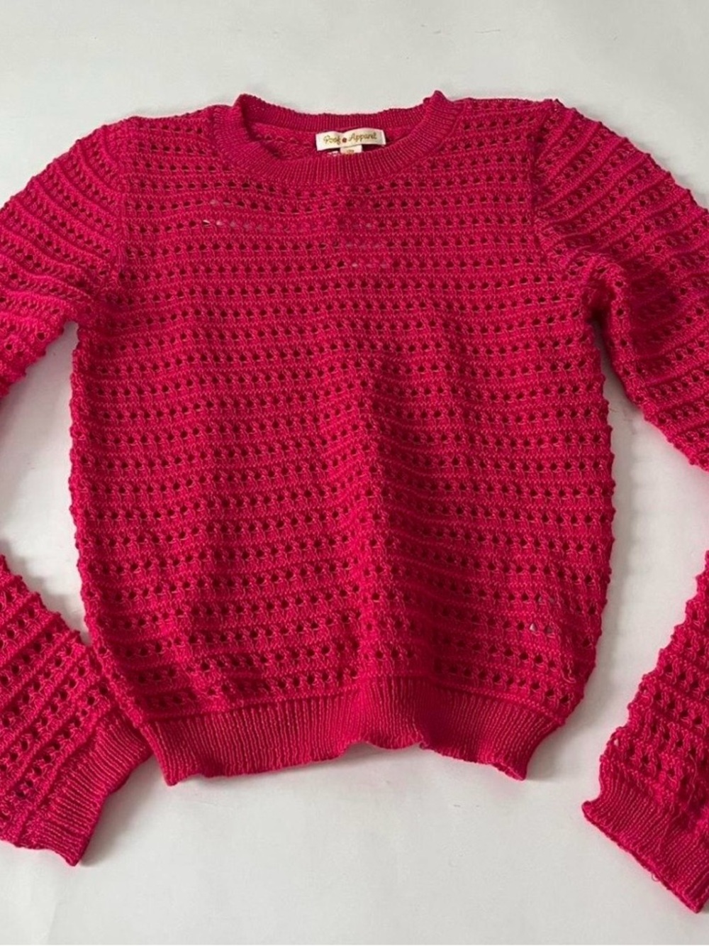 Poof! Open-Knit Crewneck Sweater - Fuchsia Pink